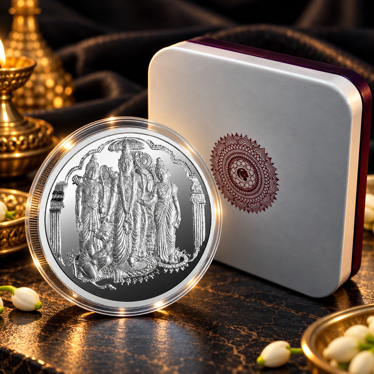 Ram Darbar Silver Coin with premium gift packaging