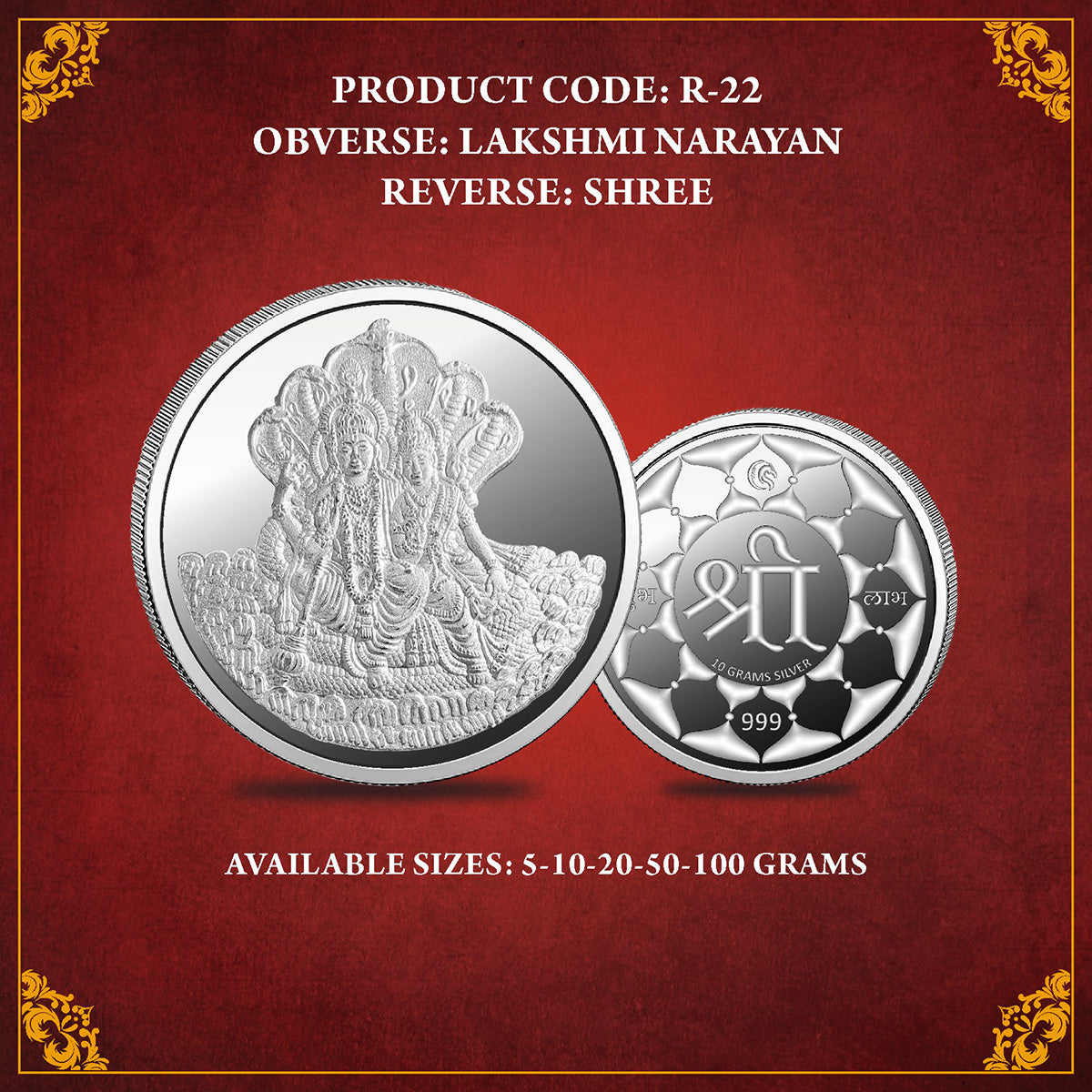 Lakshmi Narayana Silver Coin 999