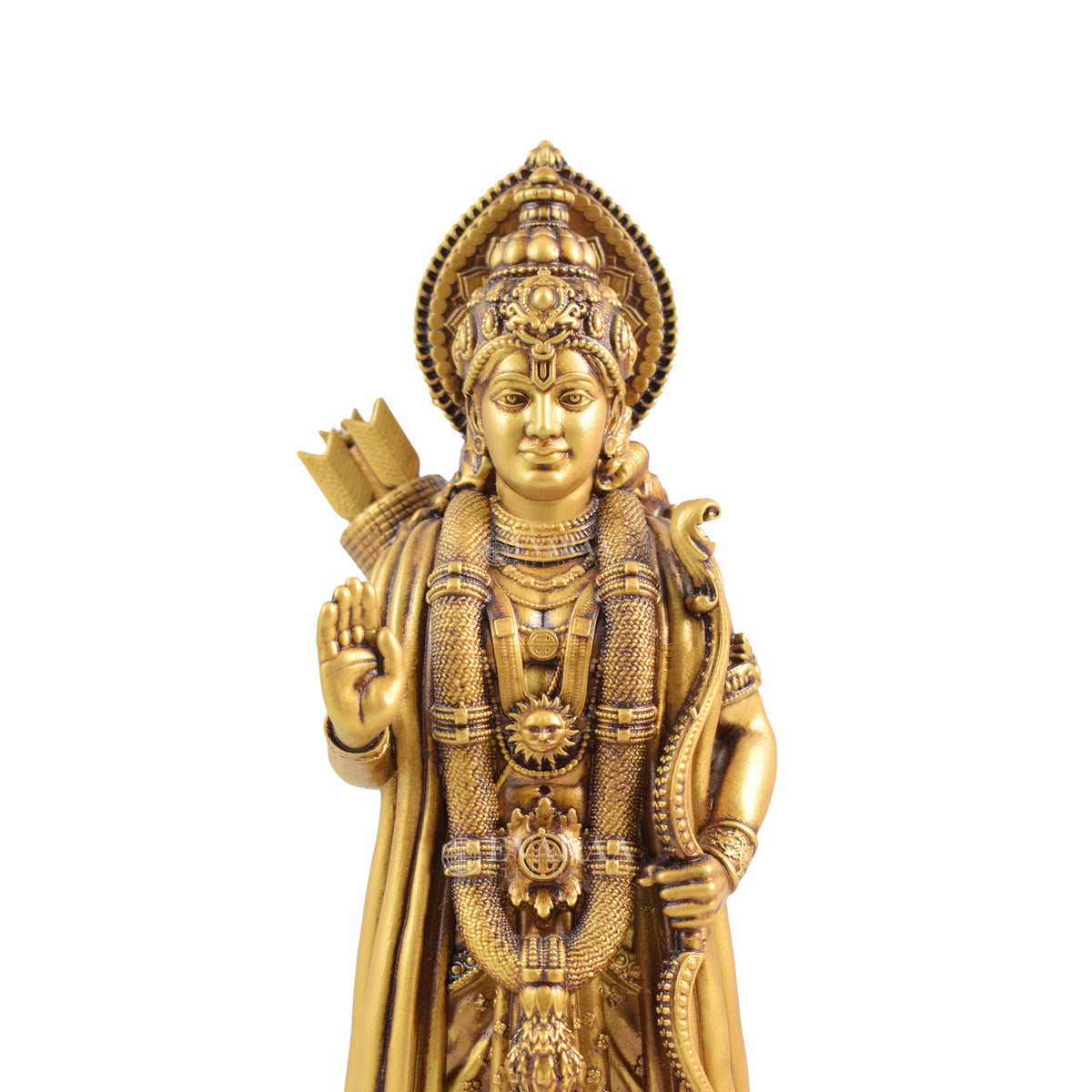 Close-up view of Lord Ram idol highlighting fine artwork