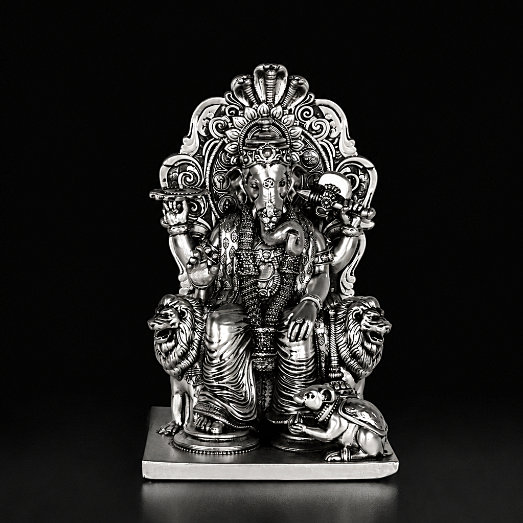 Simhasan Ganesha Silver Plated