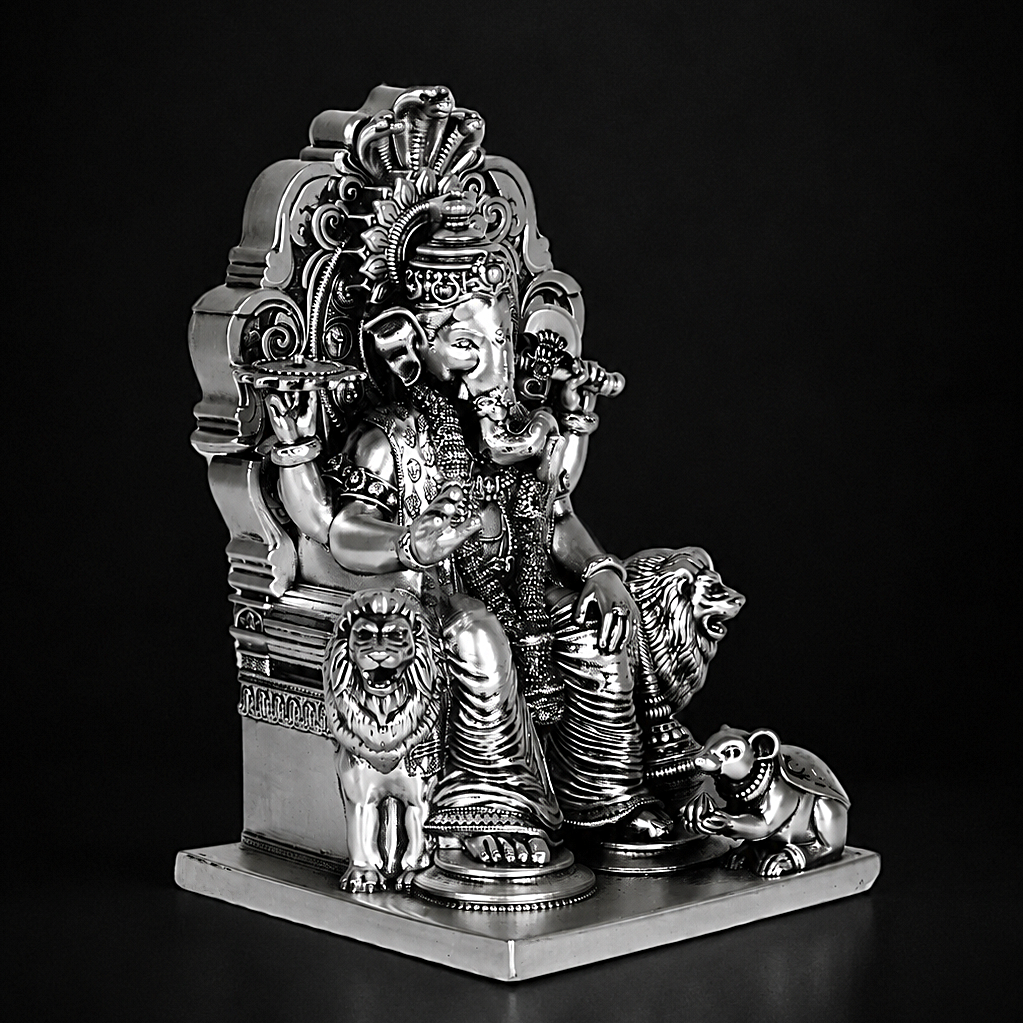 Simhasan Ganesha Silver Plated