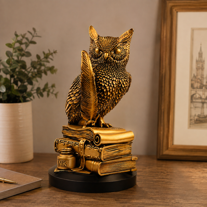 Antique Golden Owl Statue of Wisdom for Home Decor