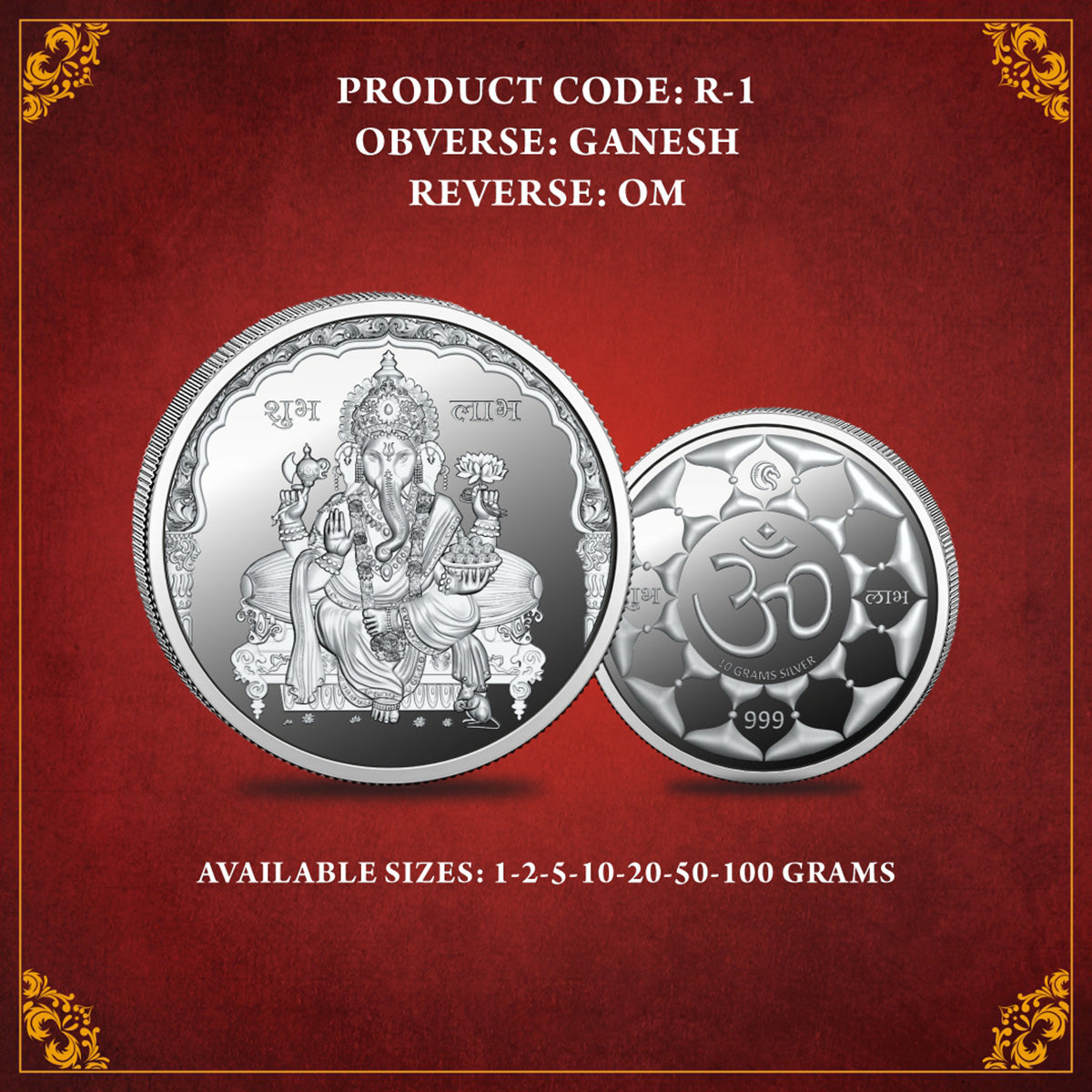 Lord Ganesh design on 999 pure silver coin