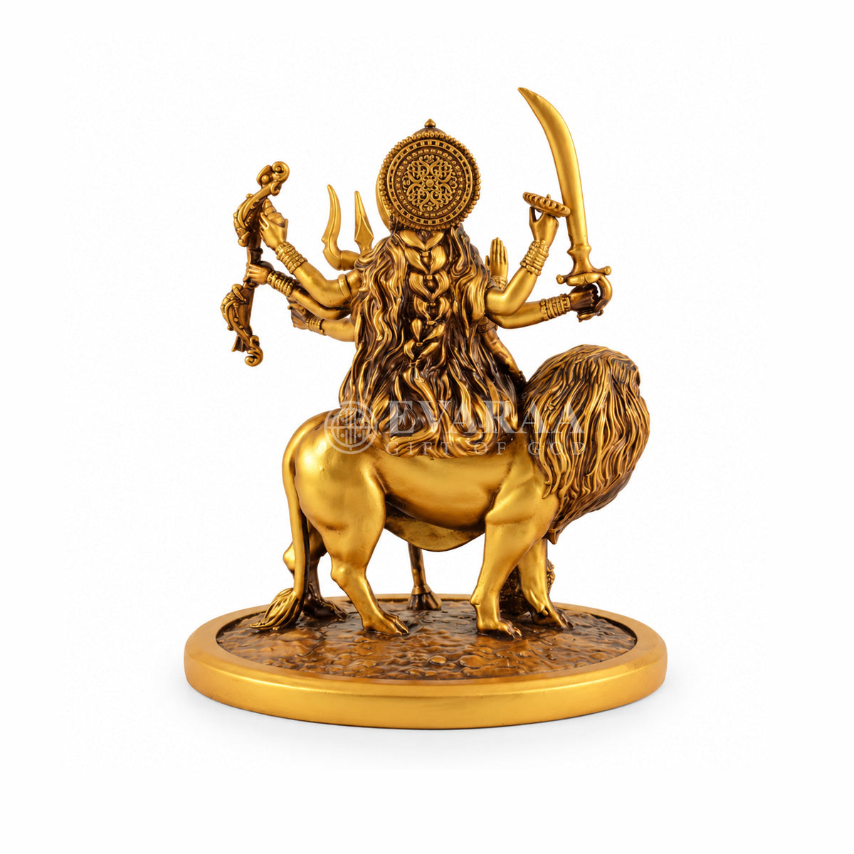 Back view of Goddess Durga statue showing detailed design and ornaments