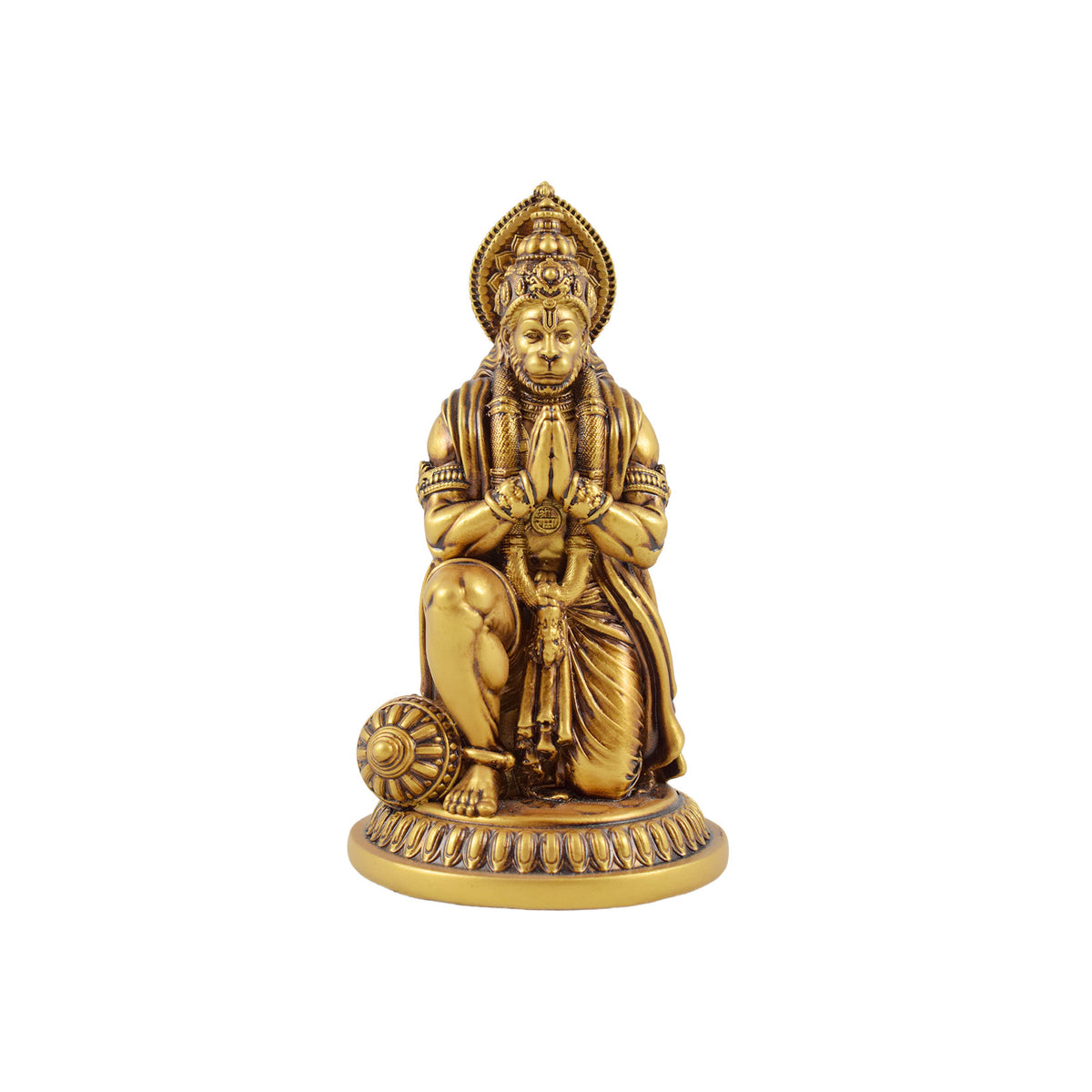 Hanuman Ji idol with traditional ornaments and decorative base