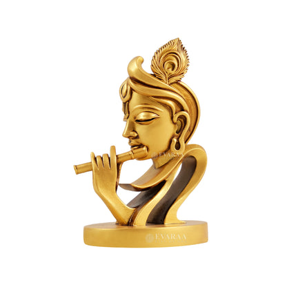 Side view of Krishna idol showing flute design and smooth finishing