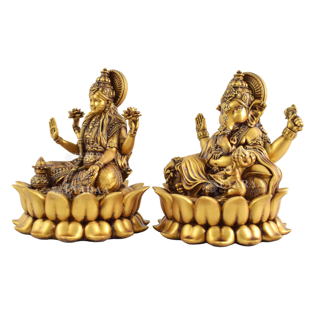 Side angle view of Lakshmi Ganesh idol with premium finishing