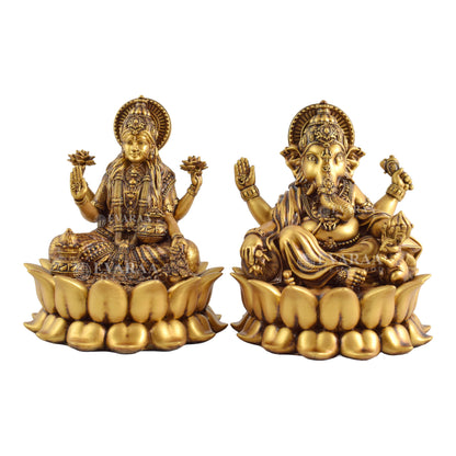 Front view of Laxmi Ganesh Lotus Murti with detailed traditional design