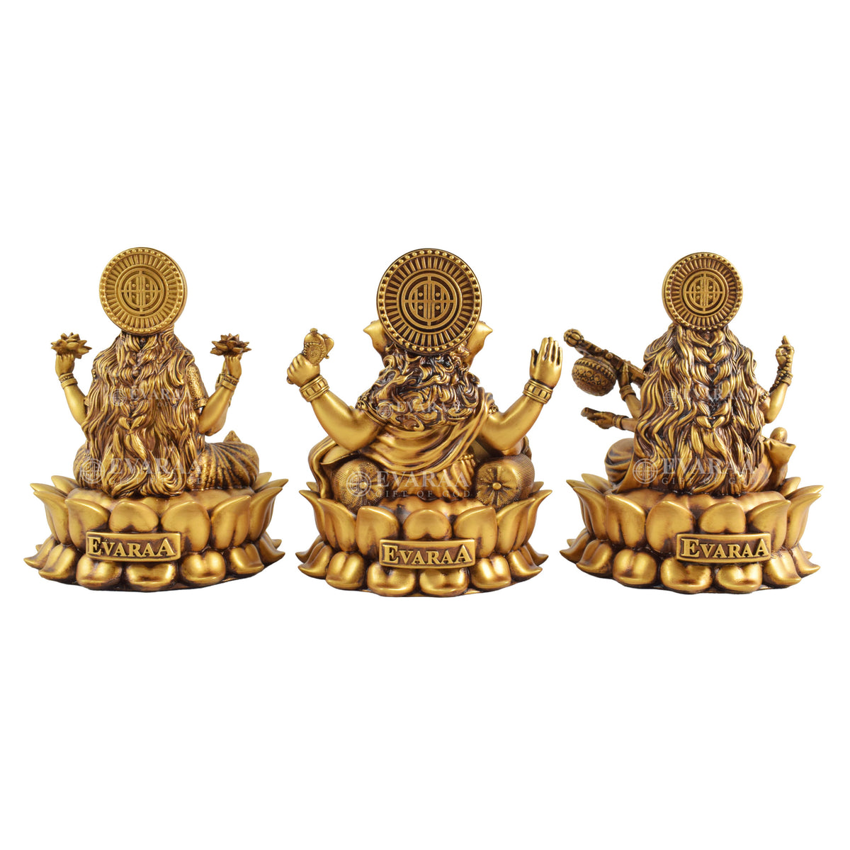 Back view of Laxmi Ganesh Saraswati idol showing complete design details