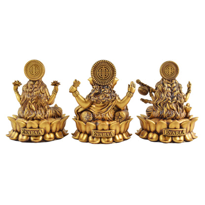 Back view of Laxmi Ganesh Saraswati idol showing complete design details