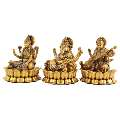 Close view of Laxmi Ganesh Saraswati Murti showing fine craftsmanship