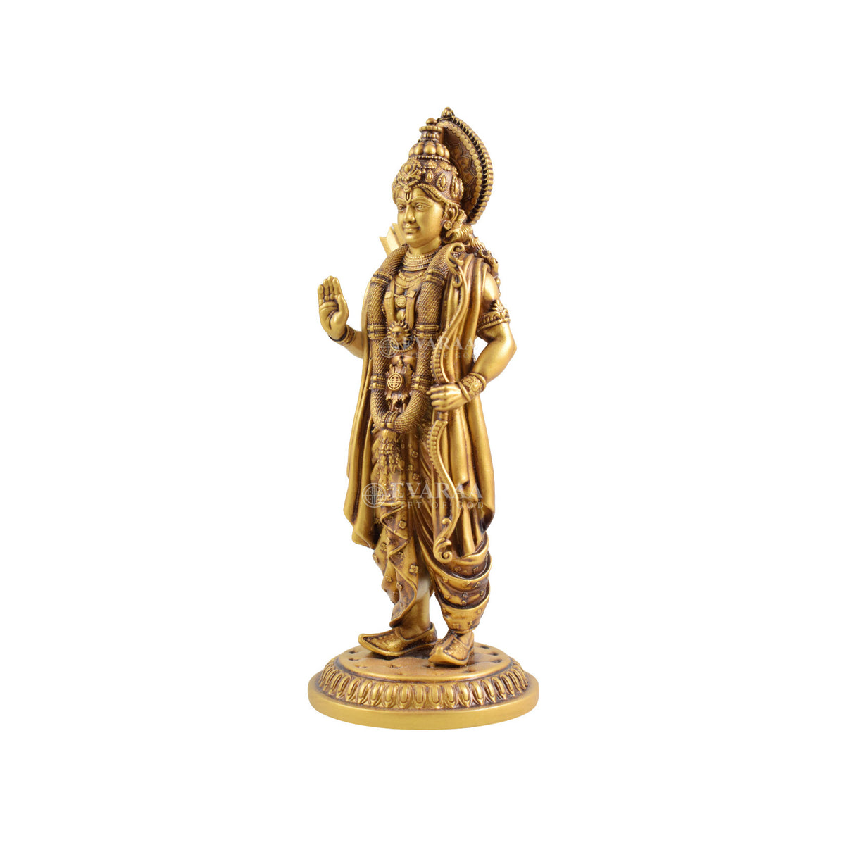 The standing Lord Ram idol shows traditional design and detailed craftsmanship