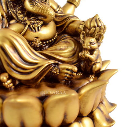 Close-up view of Lotus Ganesha Idol highlighting fine craftsmanship and intricate details