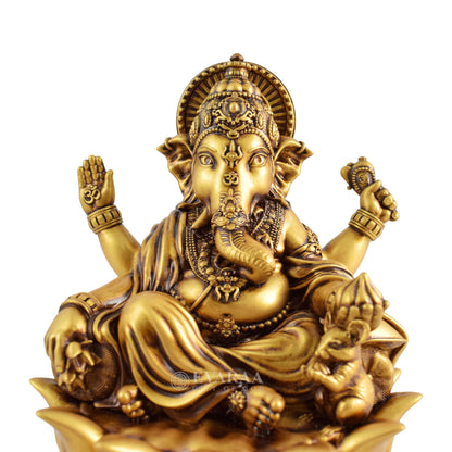 Front view of Lotus Ganesha Statue with detailed traditional design