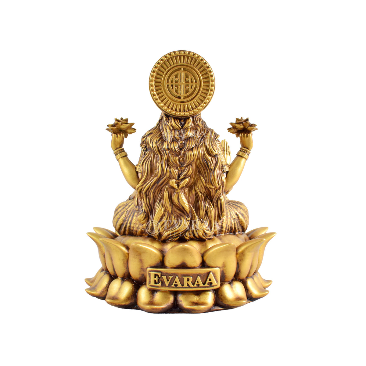 Rear view of Lotus Lakshmi statue showing smooth finishing and complete idol design