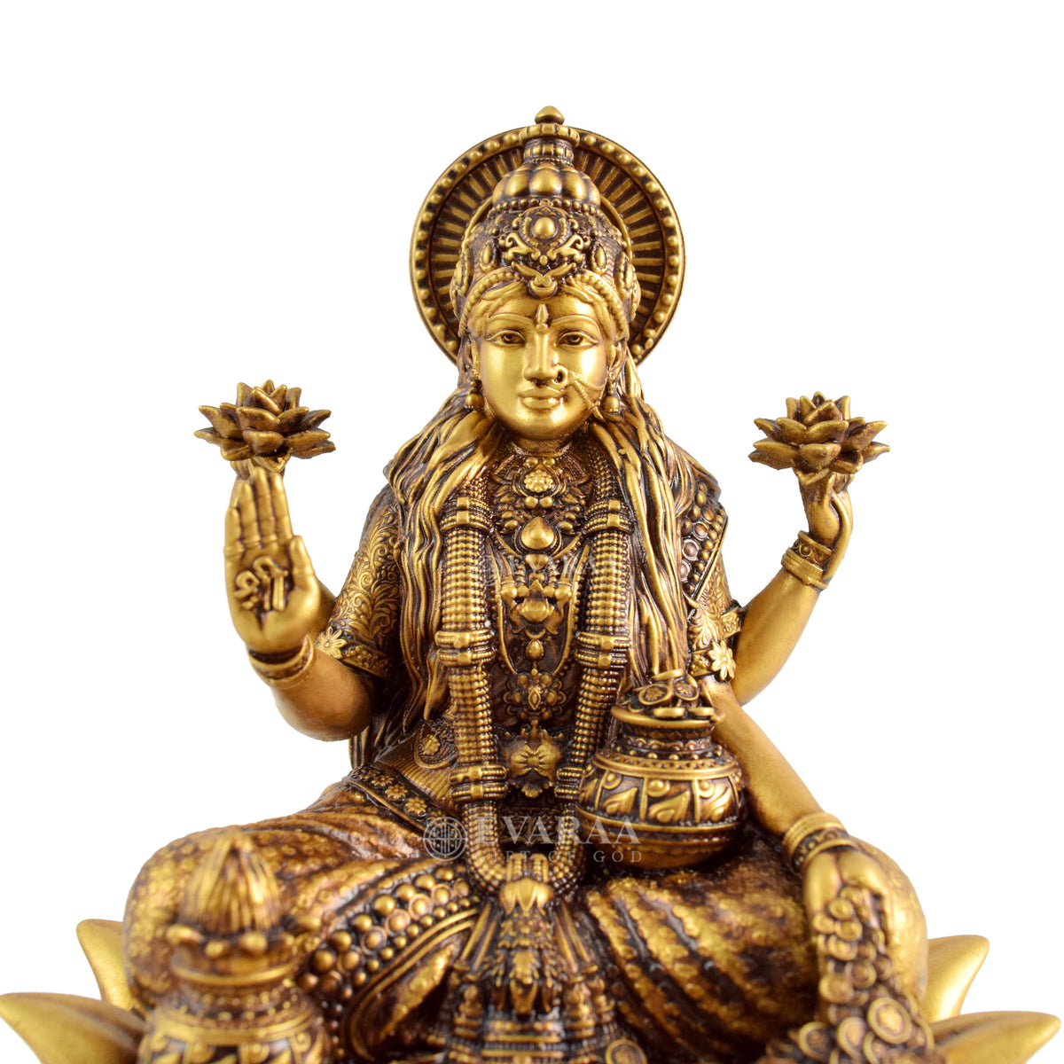 Front view of Lotus Laxmi Idol with detailed traditional design