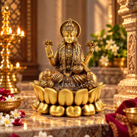 Lotus Laxmi Idol featuring Goddess Lakshmi seated on lotus for home temple décor
