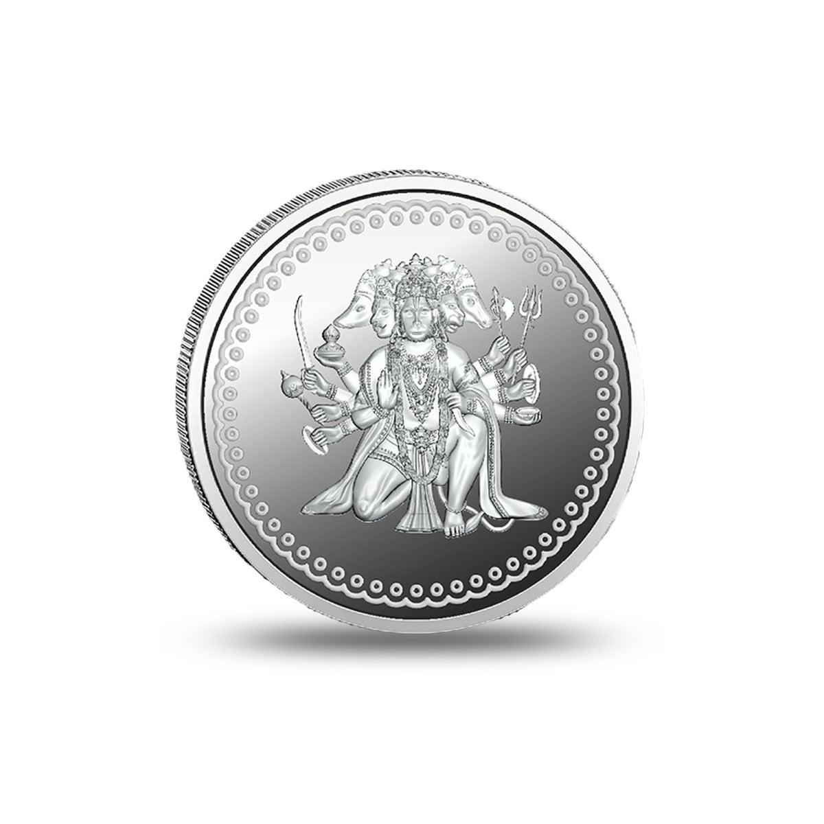 Close view of Panchmukhi Silver Coin with fine craftsmanship