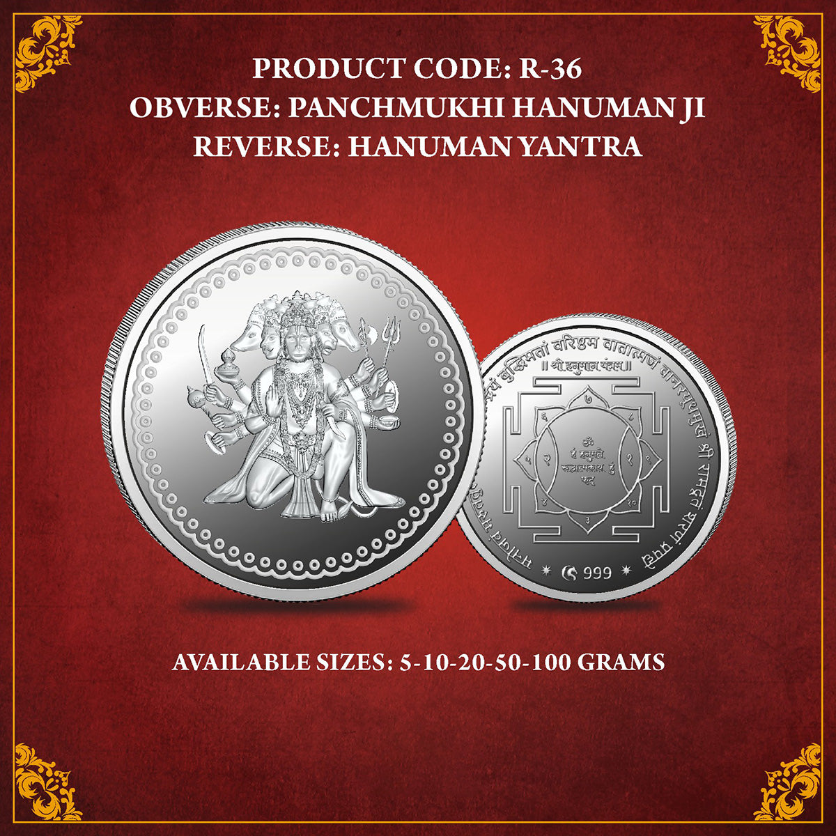 Front view of Panchmukhi Silver Coin showing detailed engraving