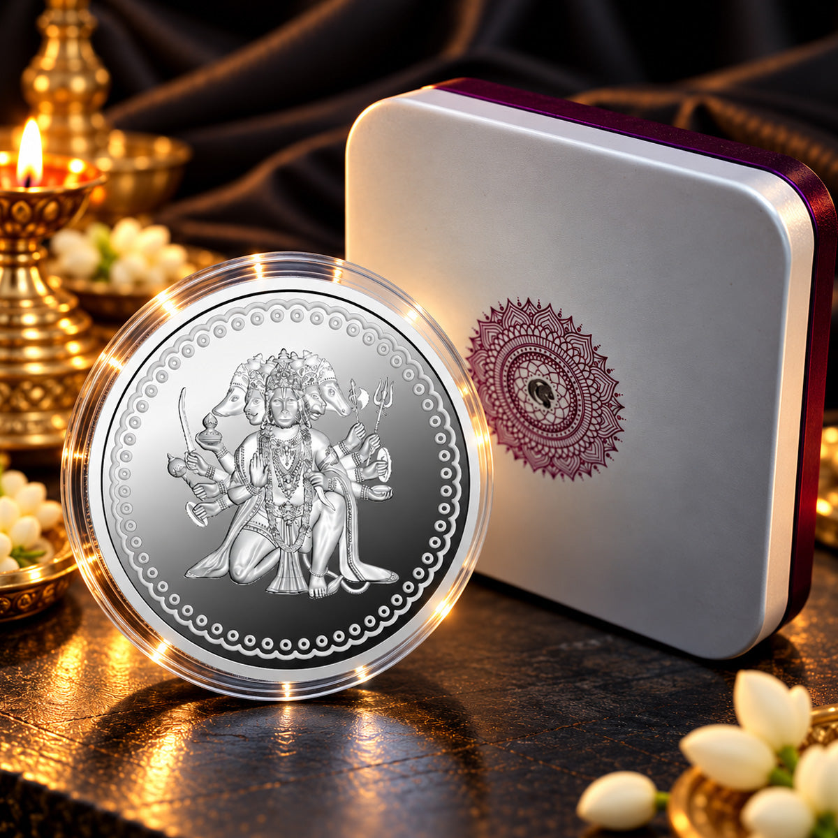 Panchmukhi Silver Coin with premium gift packaging
