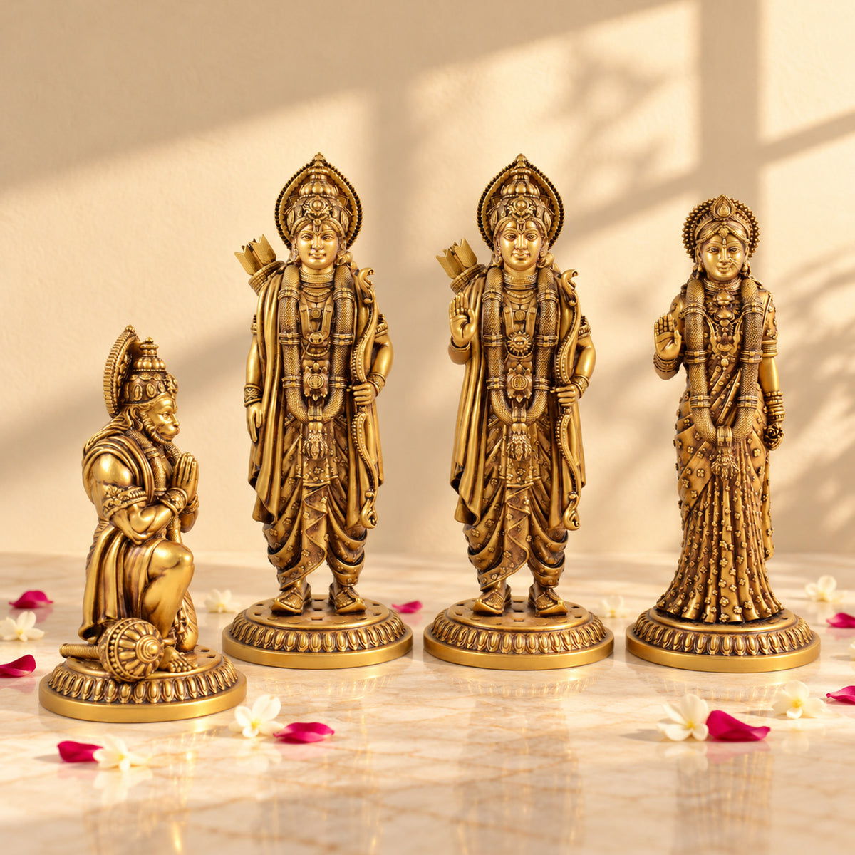 Traditional Ram Darbar idol set featuring Lord Ram, Sita, Lakshman and Hanuman Ji