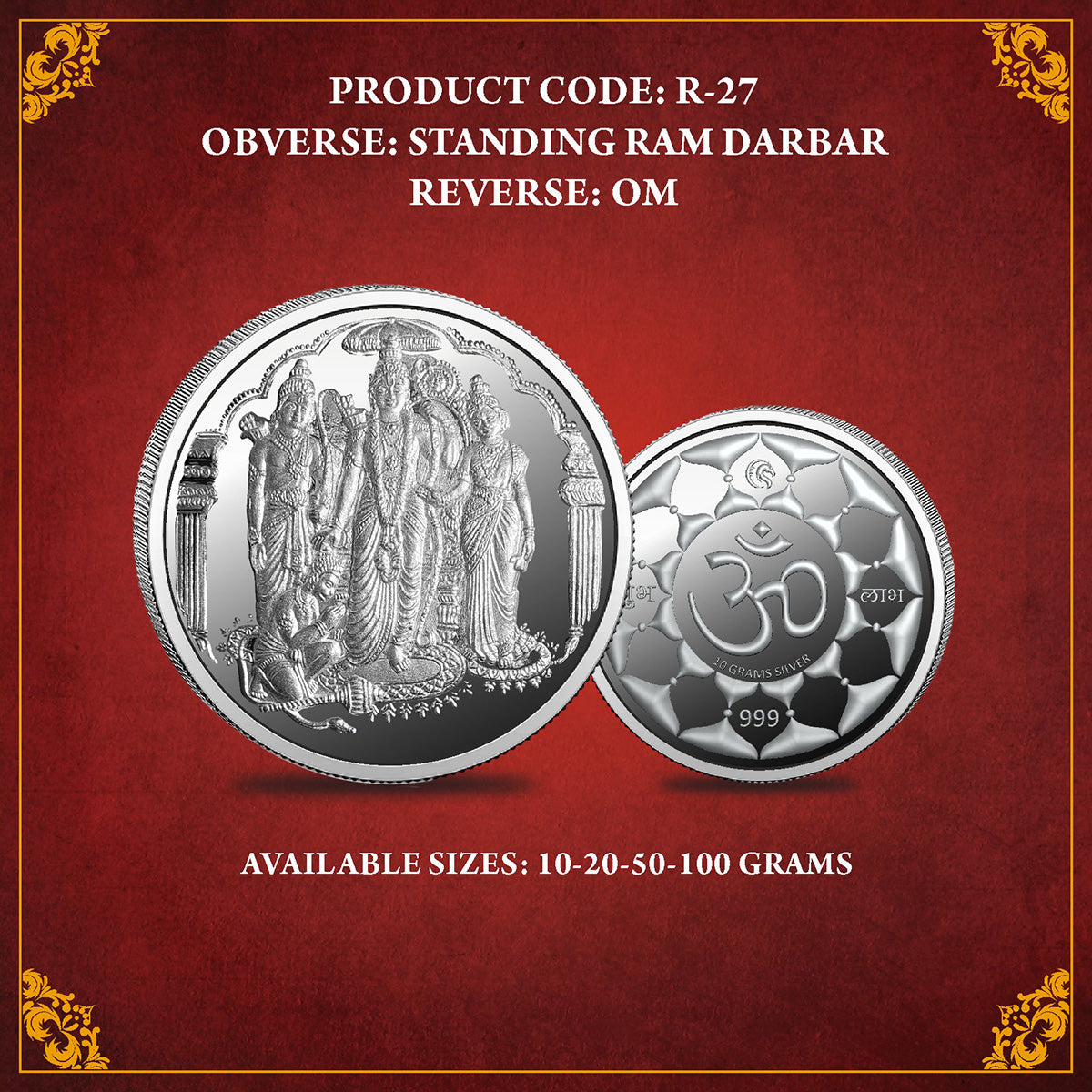 Front view of Ram Darbar Standing Silver Coin with detailed engraving