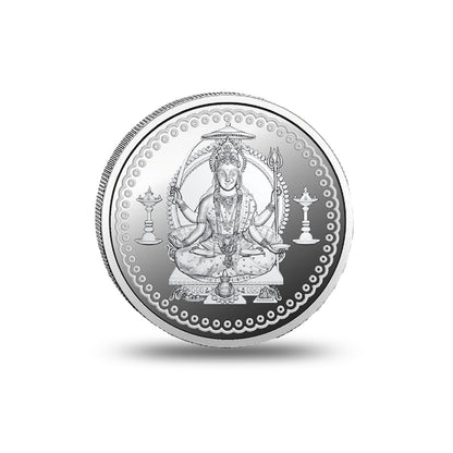 Close view of Santoshi Mata Silver Coin with fine craftsmanship