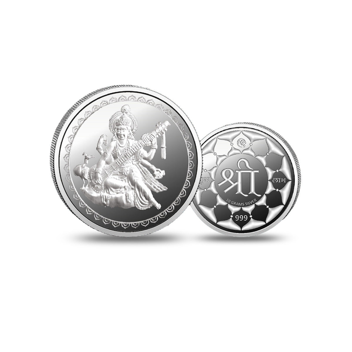 Saraswati Mata Silver Coin 999 with Goddess Saraswati traditional design