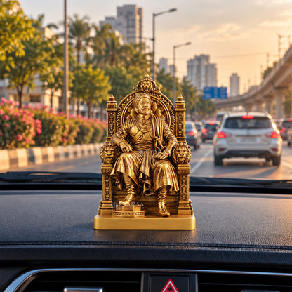 Chhatrapati Shivaji Maharaj Idol placed on car dashboard for decoration