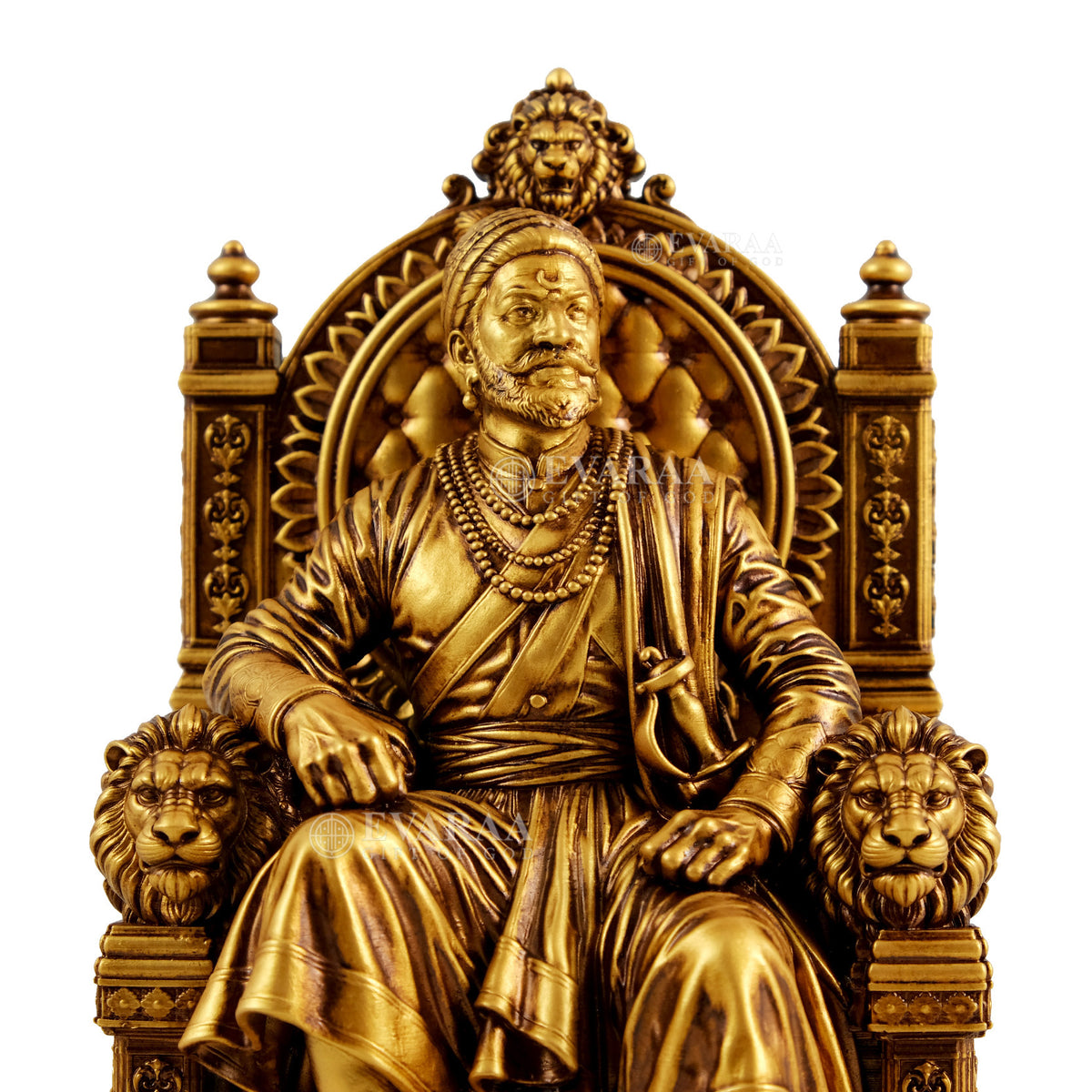 Close-up view of Chhatrapati Shivaji Maharaj Idol face and artistic details