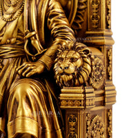 Close detail of Shivaji Maharaj statue showing fine carving and artwork