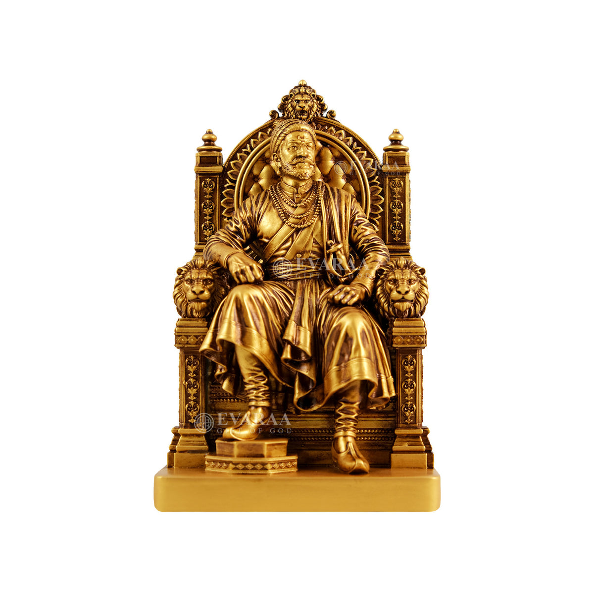 Front view of Chhatrapati Shivaji Maharaj statue showing detailed craftsmanship