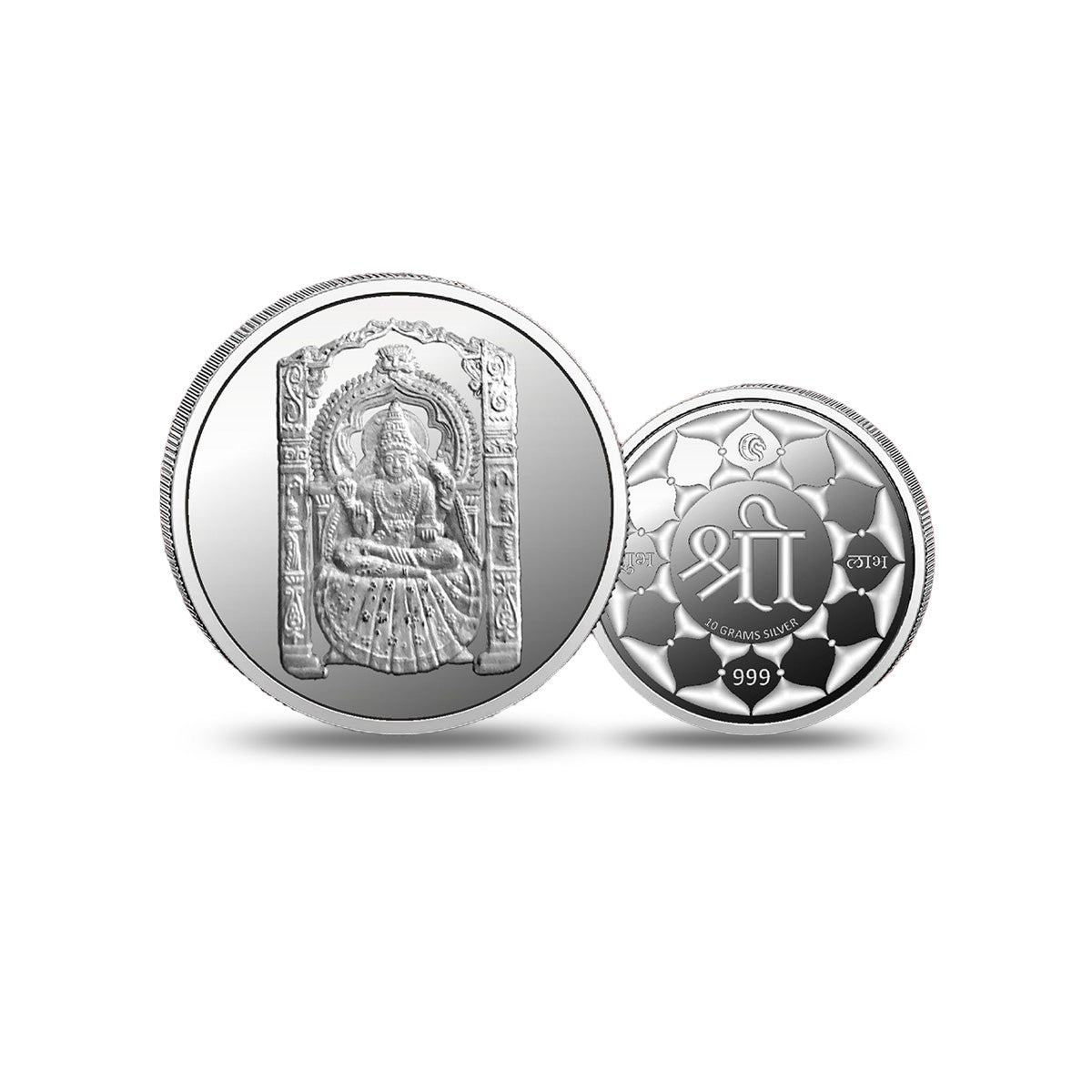 Shringeri Mata Silver Coin 999 showing the front and reverse designs