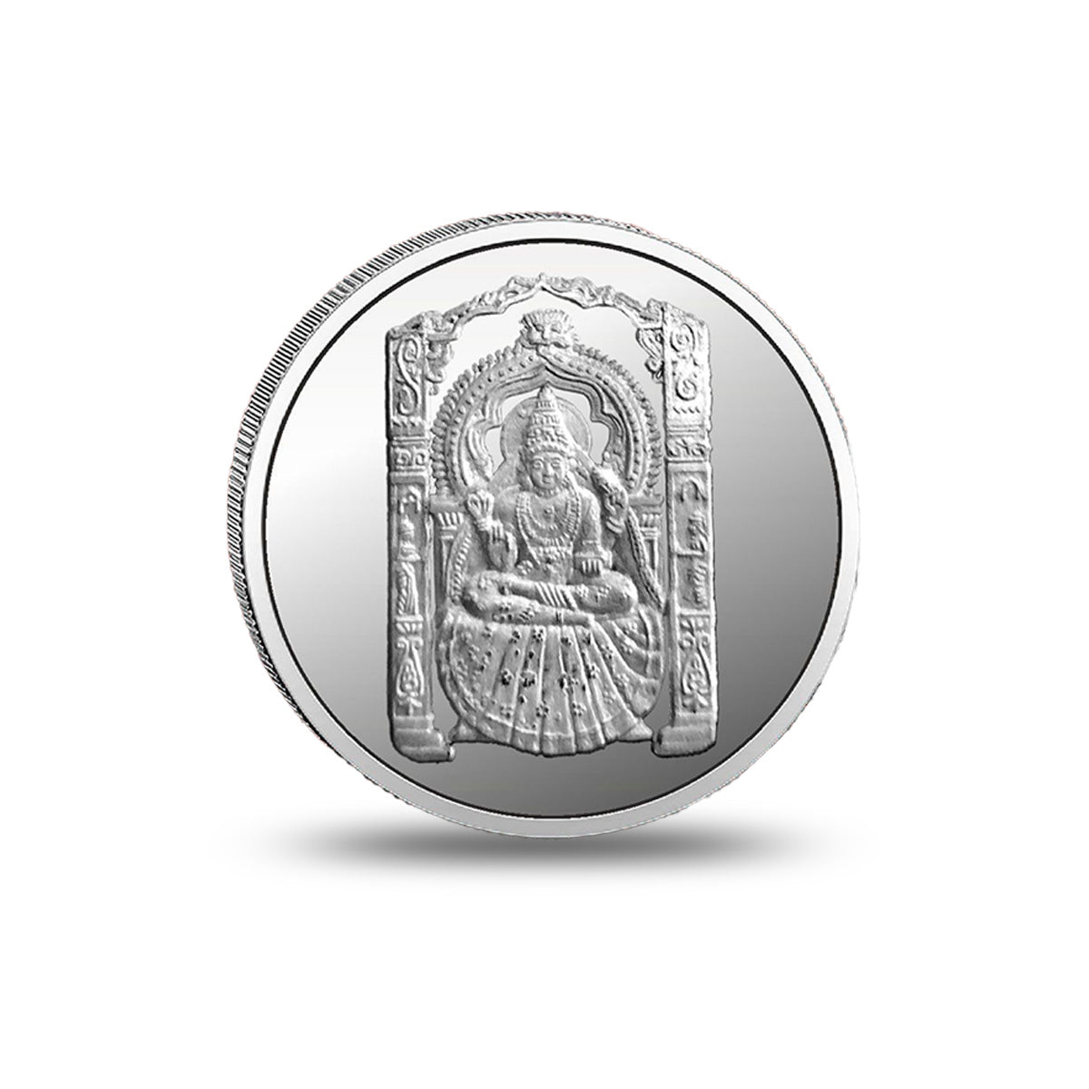 Close-up of the Goddess motif engraved on the Shringeri Mata silver coin
