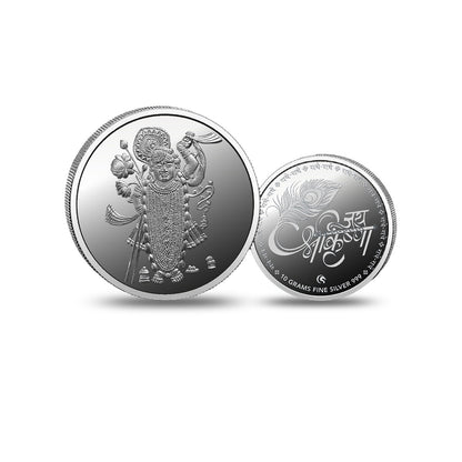 Shrinath Ji Silver Coin 999 showing both sides of the devotional coin