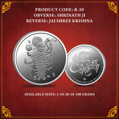 Shrinath Ji silver coin displayed with product details and reverse design