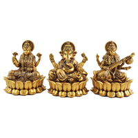 Front view of Laxmi Ganesh Saraswati idol with detailed traditional design