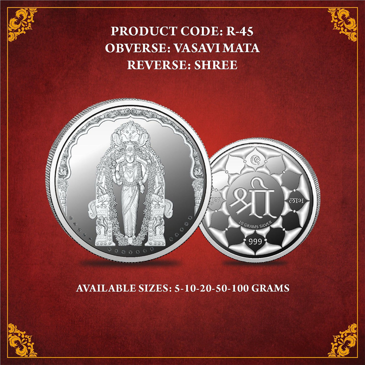 Vasavi Kanyaka Parameshwari Mata silver coin with product details