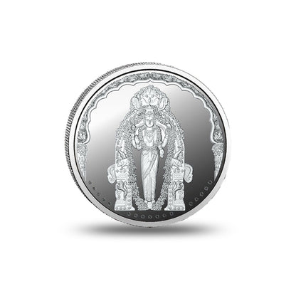 Close-up of Goddess Vasavi Mata design on a 999 silver coin